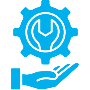 Icon einer geöffneten Hand mit einem Schraubenschlüsselsymbol darüber