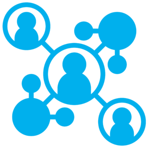 Icon eines Symbolbild für ein Netzwerk. Knotenpunkte die mit Linien verbunden sind